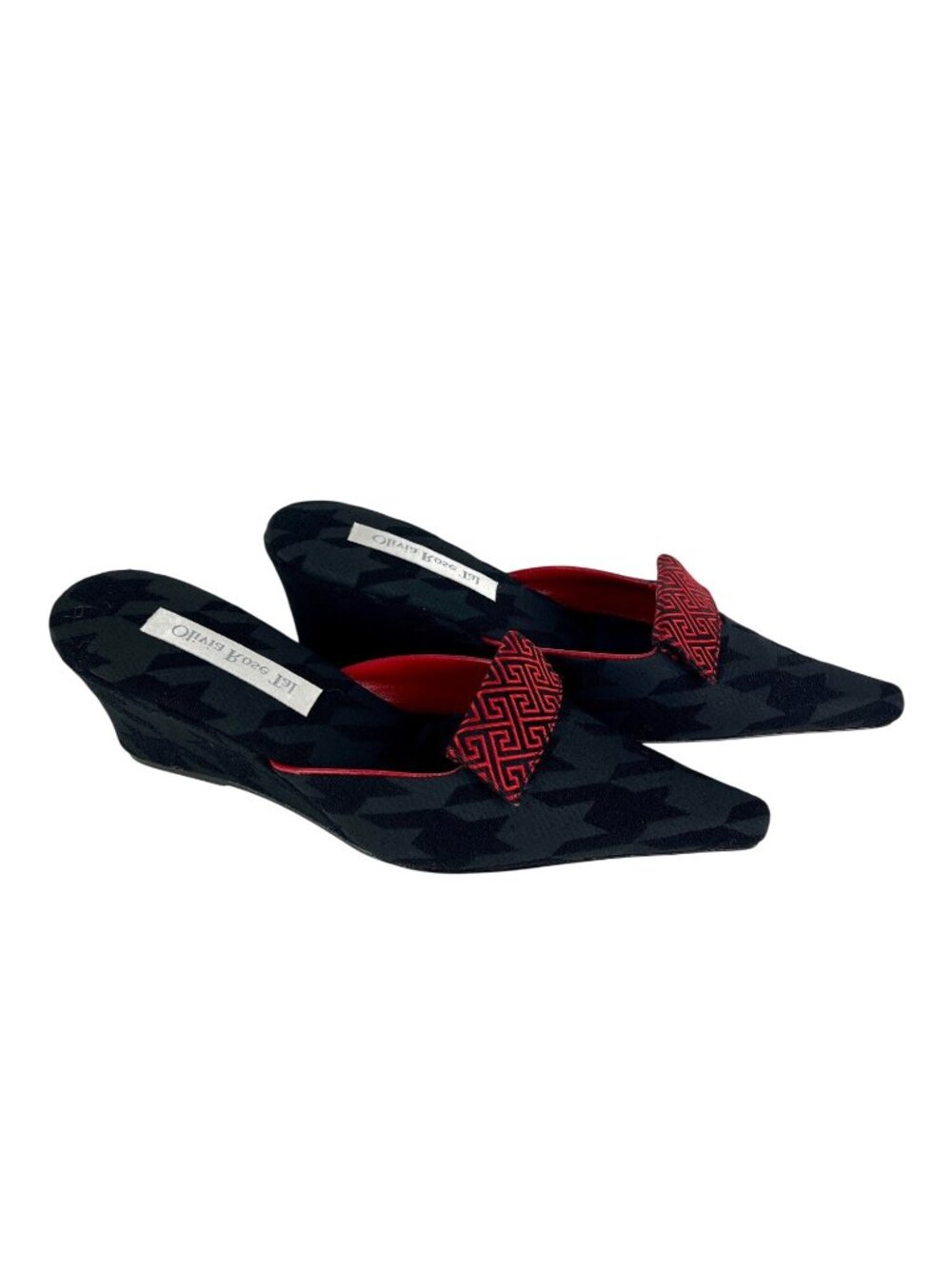 Olivia Rose Tal Womens Wedge Mule Heels Pointed Toe Black Red Slip On Y2K size 9